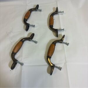 Set of 4 Vintage Style Drawer Pulls - Wood & Antique Brass Finish